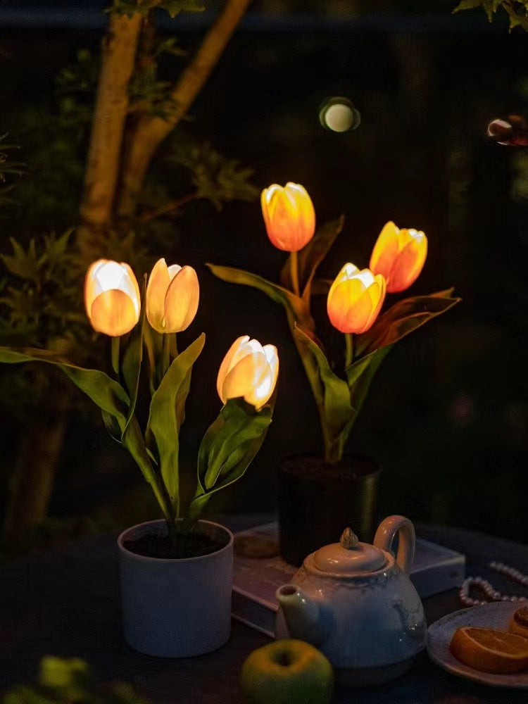 Lampe d'ambiance de veilleuse de fleur de tulipe artificielle