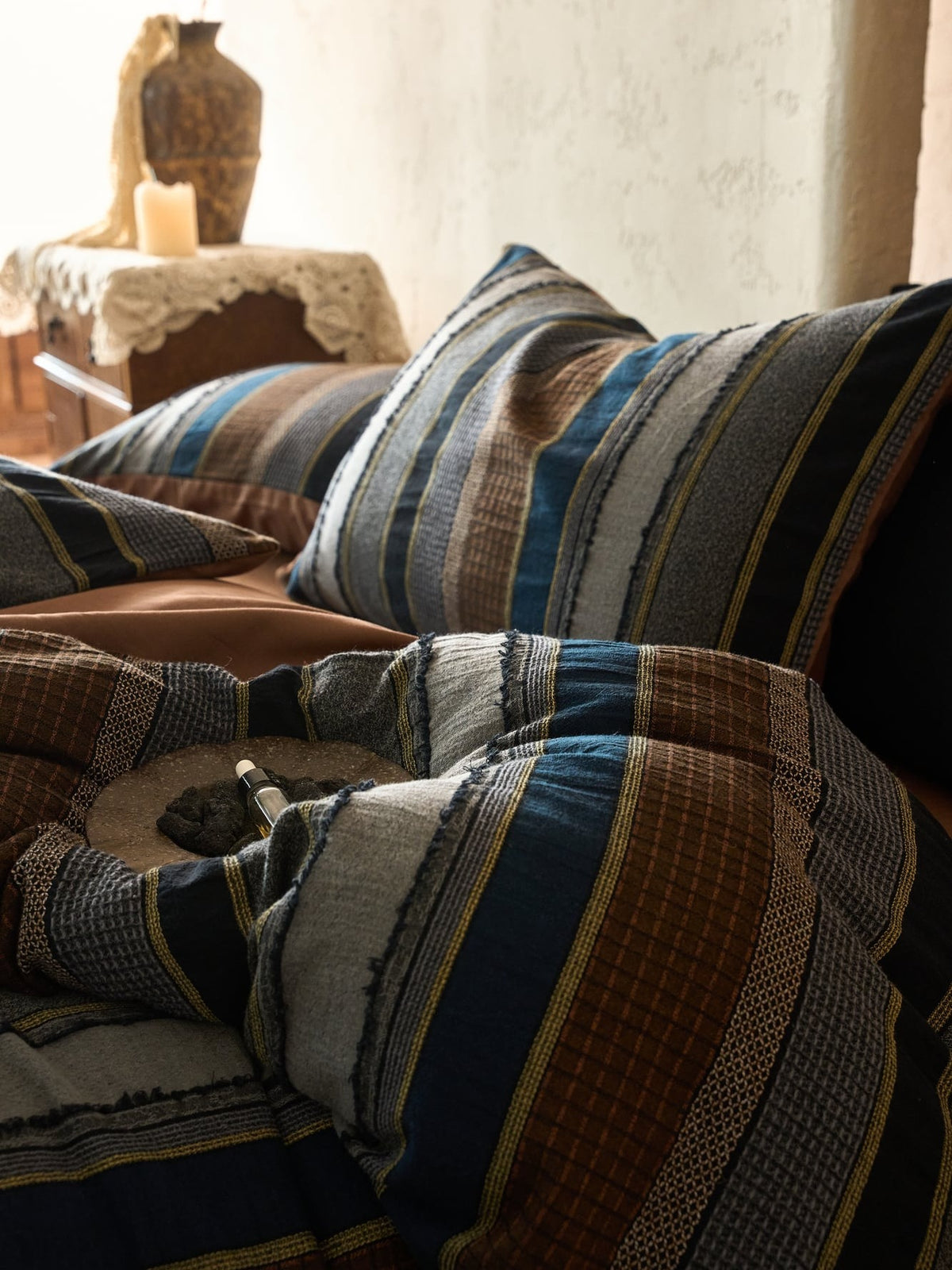 Boho Stripe Cotton Clip-Jacquard Duvet Cover - Blue original reference image 4
