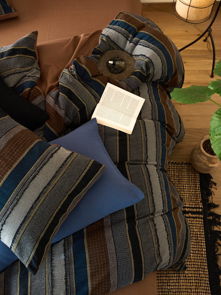 Boho Stripe Cotton Clip-Jacquard Duvet Cover - Blue original reference image 5