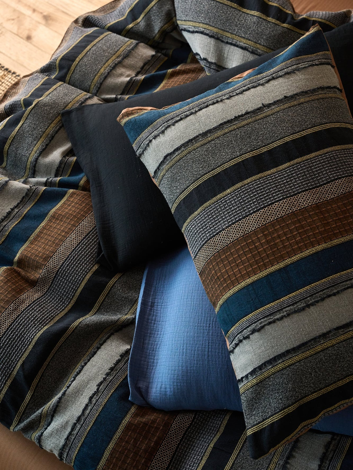 Boho Stripe Cotton Clip-Jacquard Duvet Cover - Blue original reference image 6