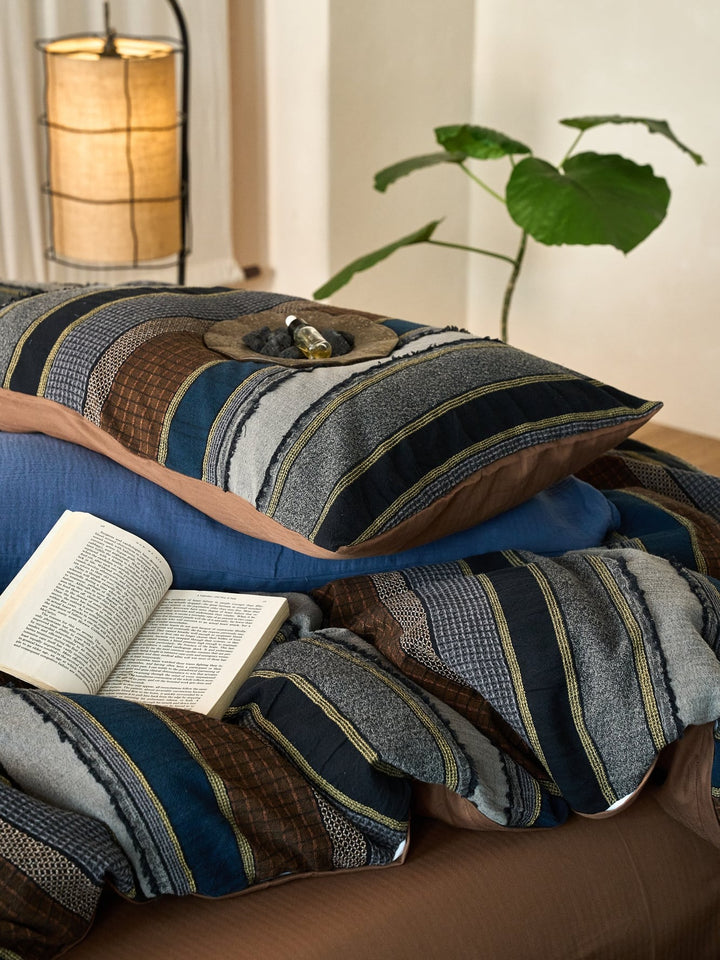 Boho Stripe Cotton Clip-Jacquard Duvet Cover - Blue original reference image 7
