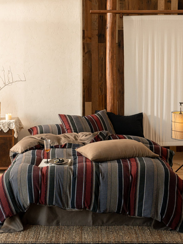 Boho Stripe Cotton Clip-Jacquard Duvet Cover - Burgundy Red original reference image 8
