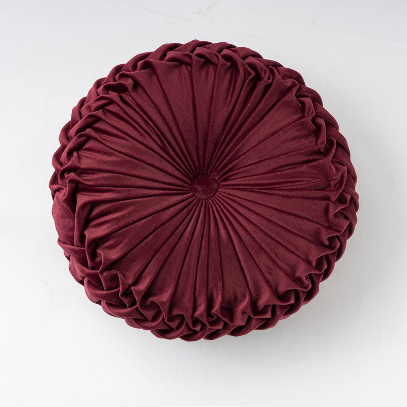 Colorful Round Pleated Velvet Cushion