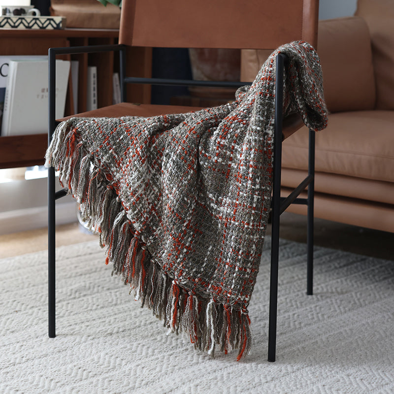 Chunky Knit Blanket With Tassels - Red