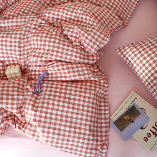 Cotton Small Gingham Bedding Set - Baby Pink