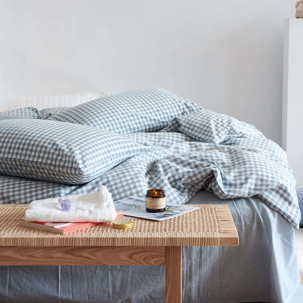 Cotton Small Gingham Duvet Cover - Blue