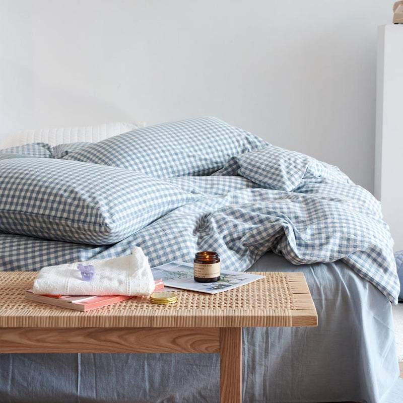 Cotton Small Gingham Duvet Cover - Blue