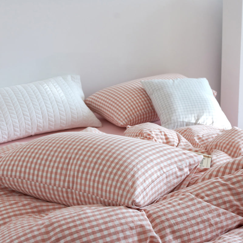 Cotton Small Gingham Bedding Set - Baby Pink