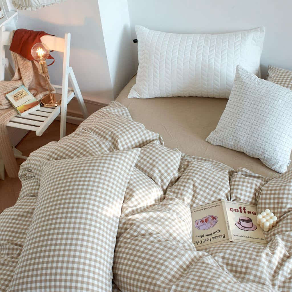 Cotton Small Gingham Duvet Cover - Beige