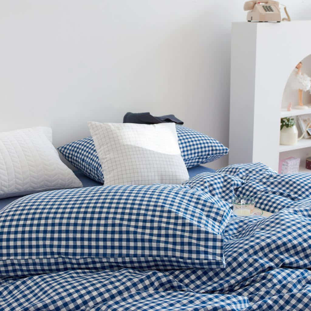 Cotton Small Gingham Duvet Cover - Navy