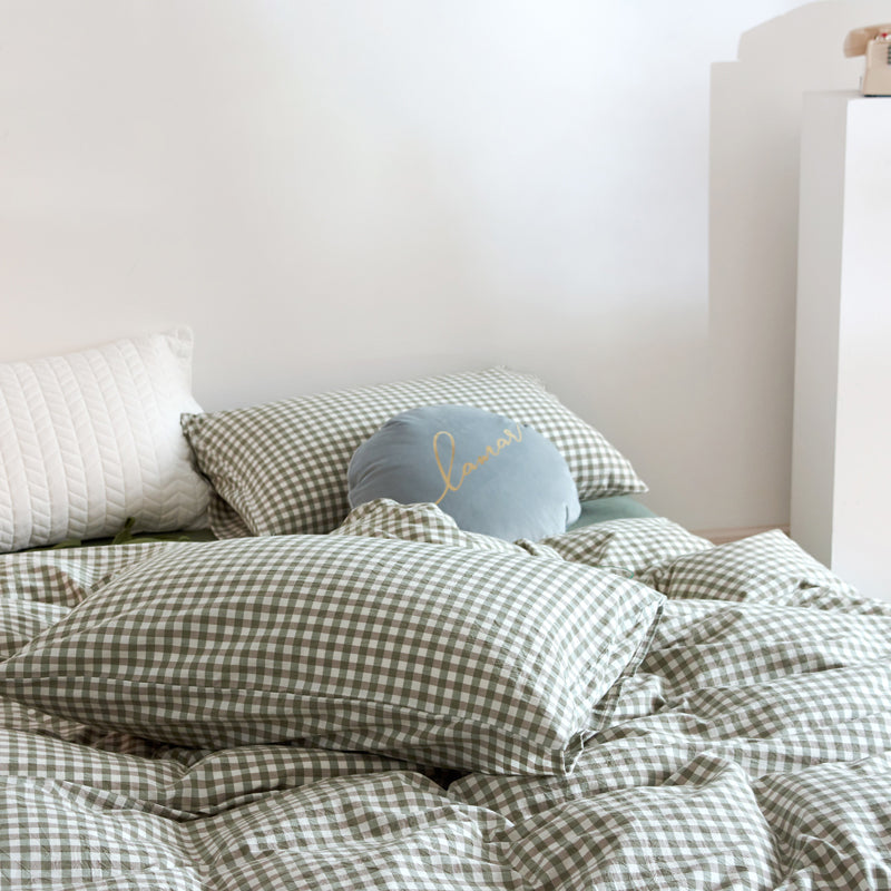 Parure de lit en coton à petits carreaux vichy - Vert