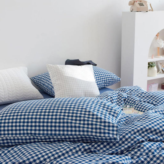 Cotton Small Gingham Bedding Set - Beige
