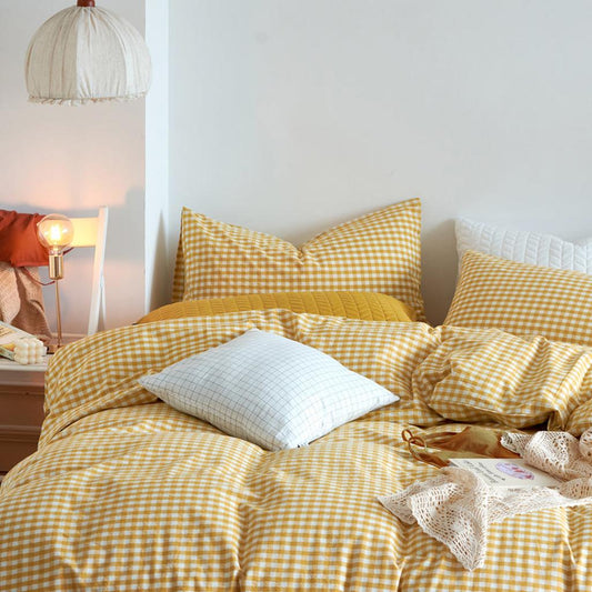Cotton Small Gingham Bedding Set - Red