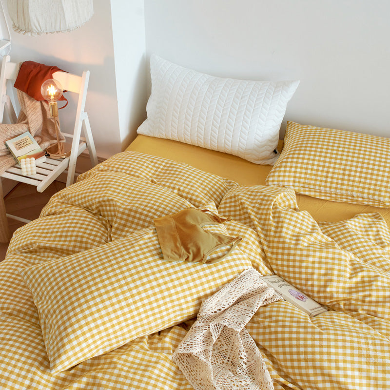 Cotton Small Gingham Bedding Set - Yellow
