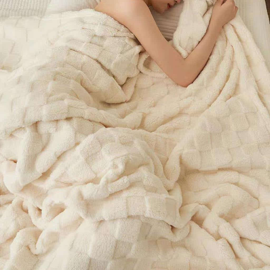 Cozy Plaid Fleece Blanket - Cream White