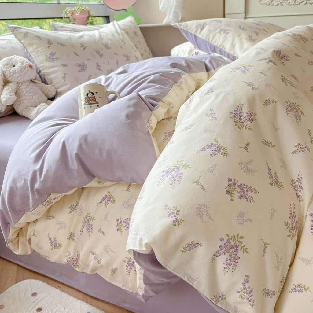 Floral Printing Cotton Twill Bedding Set - Wisteria