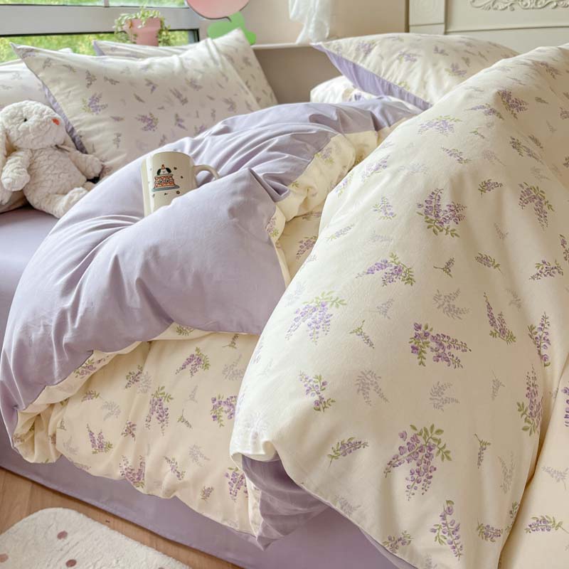 Juego de cama de sarga de algodón con estampado floral - Wisteria (sin relleno)