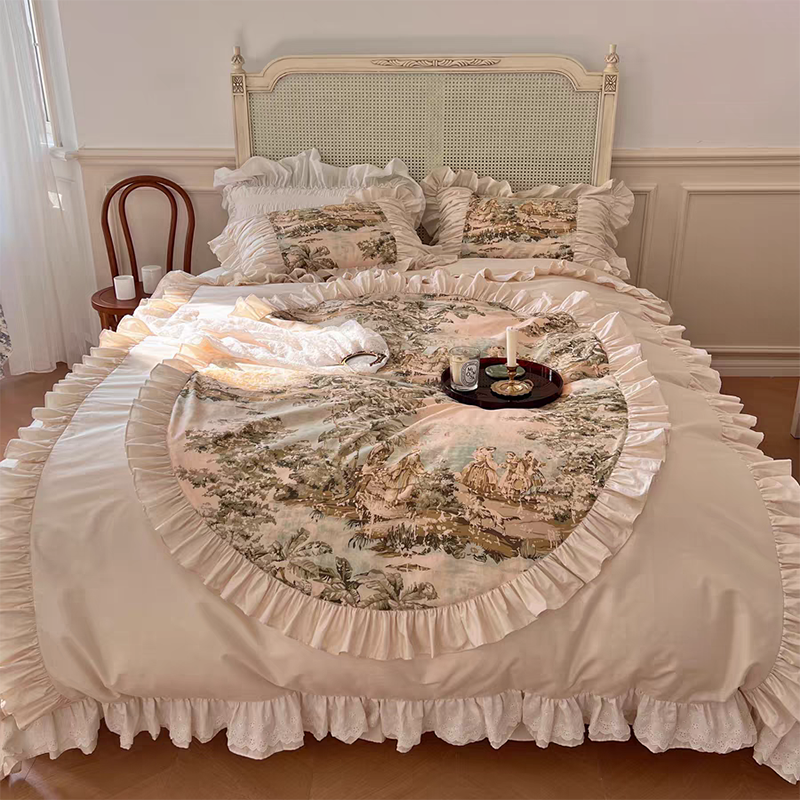 Juego de ropa de cama con pintura francesa vintage (sin relleno)