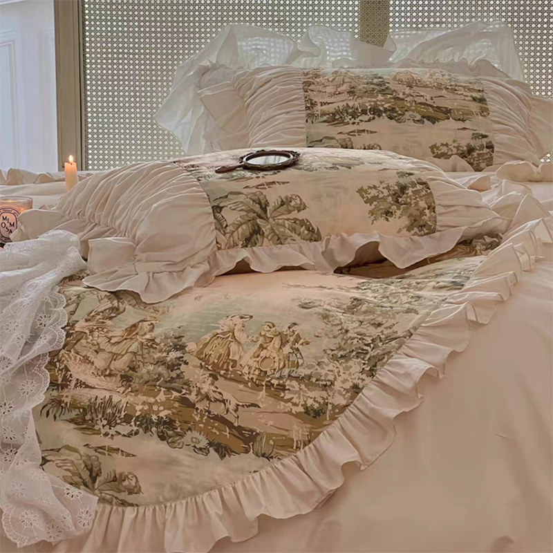 Juego de ropa de cama con pintura francesa vintage (sin relleno)