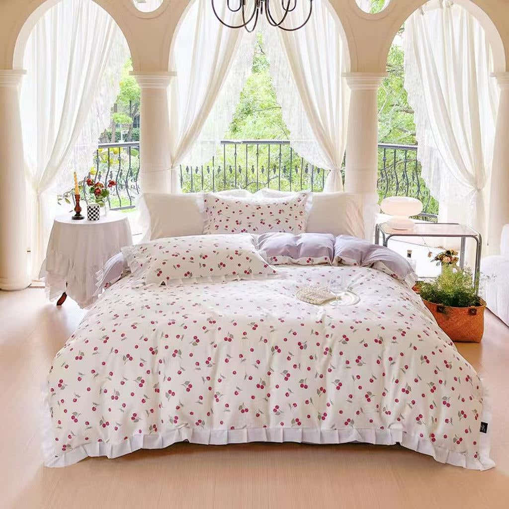 Fruit Ruched Bedding Set - Cherry