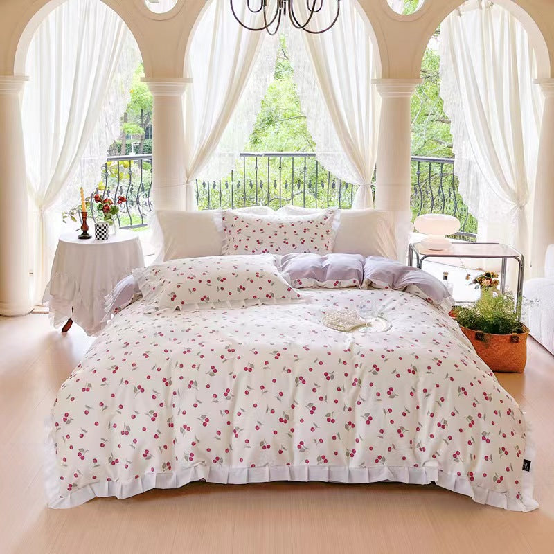 Fruit Ruched Bedding Set - Cherry