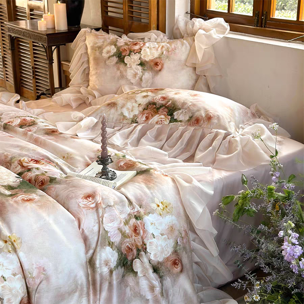 Garden Oil Painting Duvet Cover - Pink