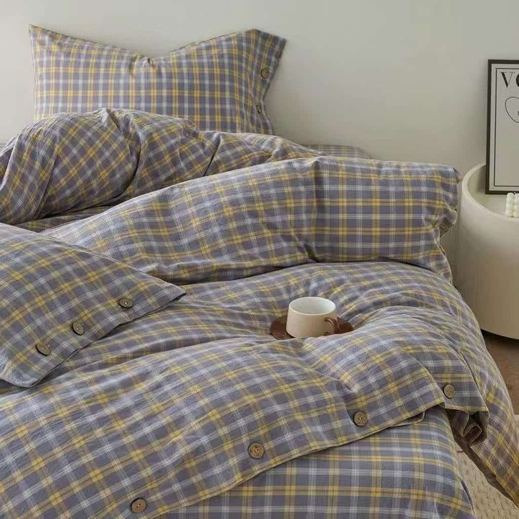 Gingham Bedding Set - Grey