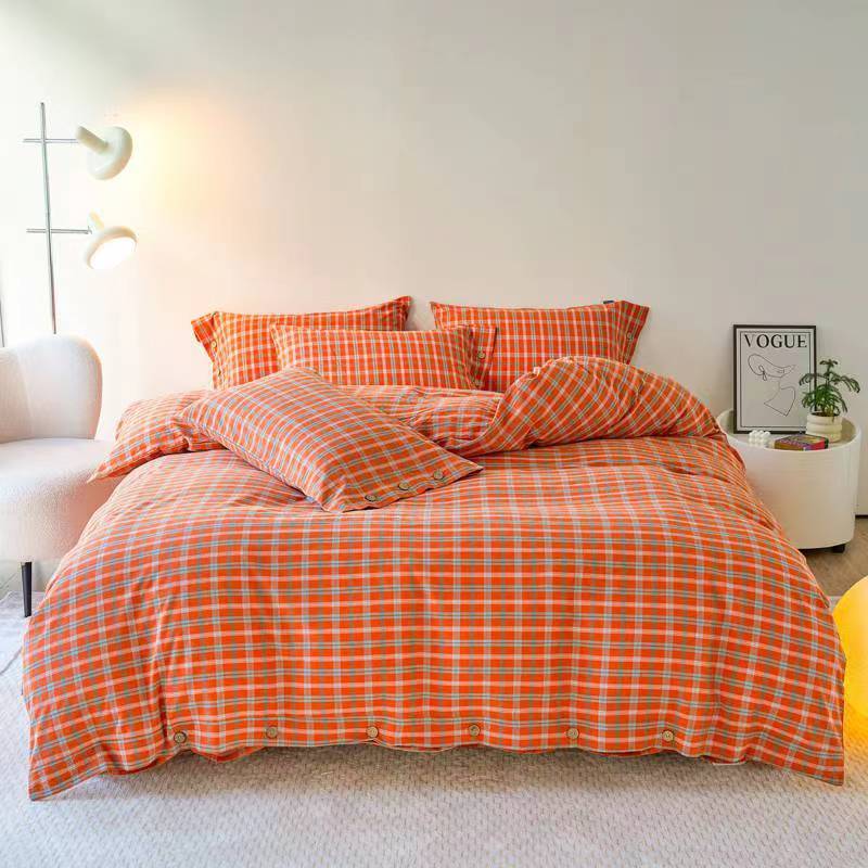 Juego de cama a cuadros - Naranja