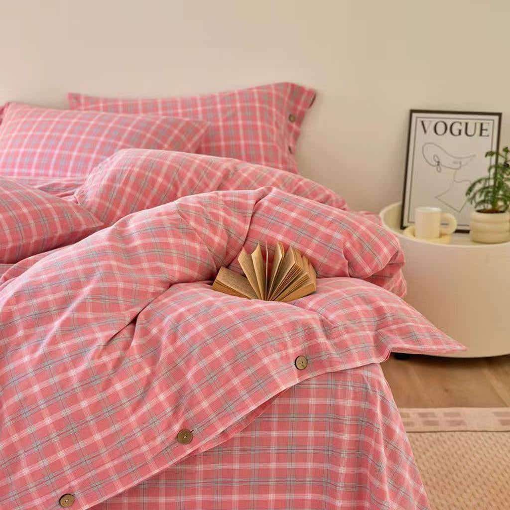 Gingham Bedding Set - Pink