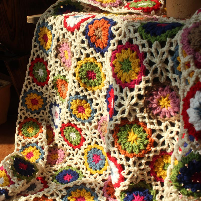 Hand Made Granny Square Crochet Blanket