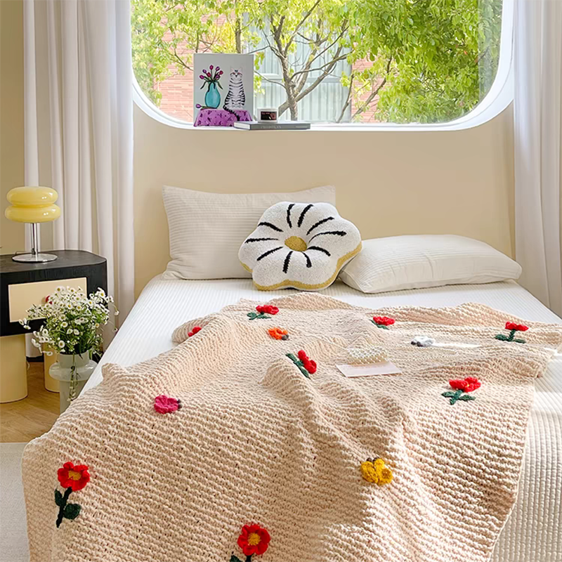Handmade Flower Knitted Blanket