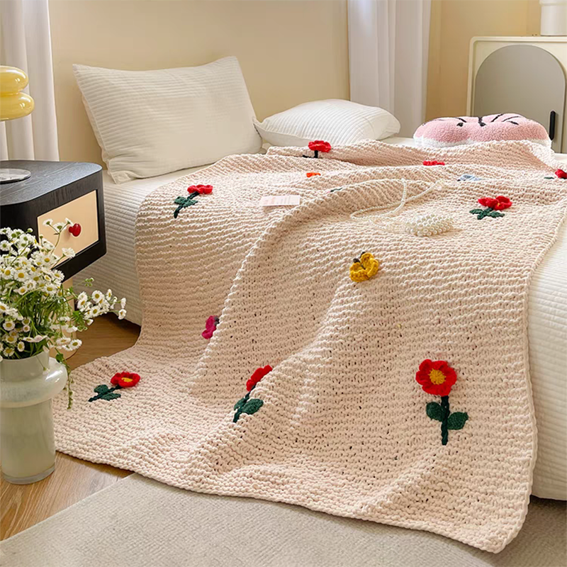 Handmade Flower Knitted Blanket