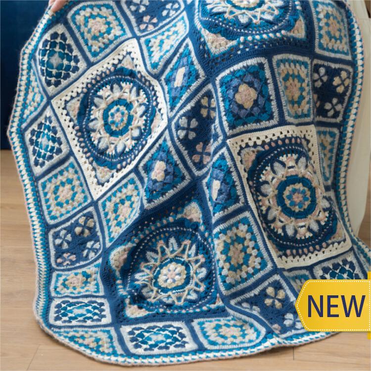Handmade Indigo-Dyed Patchwork Crochet Blanket