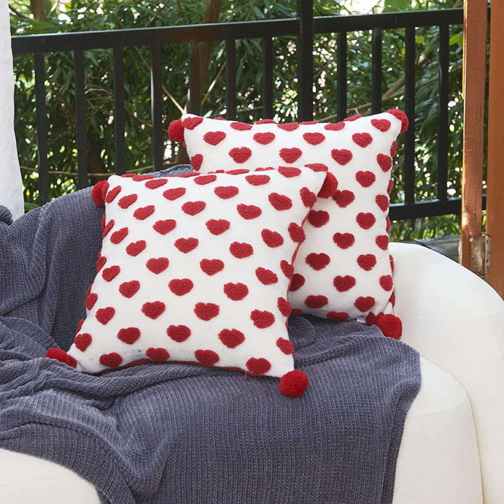 Heart Tufted Throw Pillow with Pom-pom