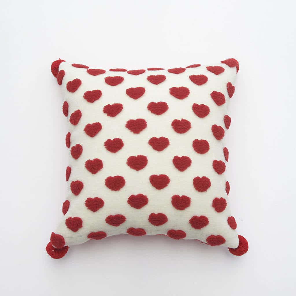 Heart Tufted Throw Pillow with Pom-pom