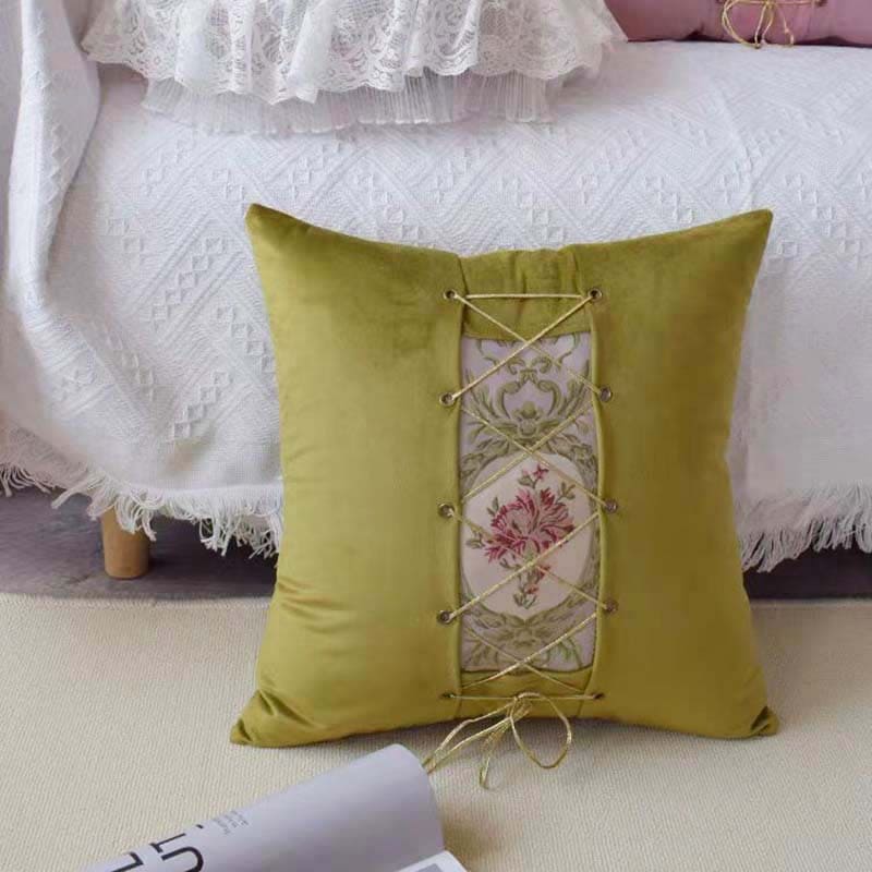 Lace-up Décor Throw Pillow - Olive Green