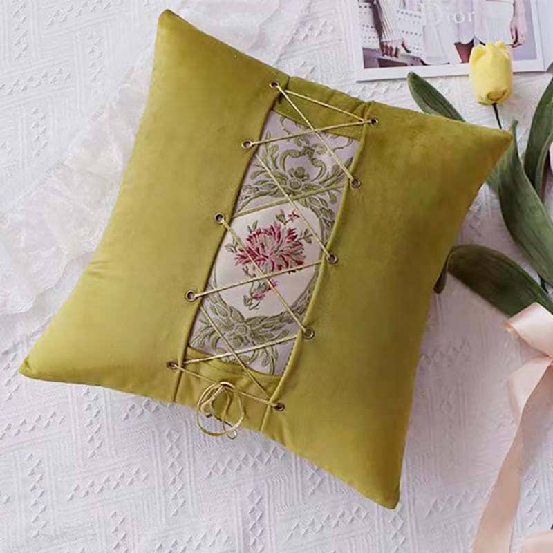 Lace-up Décor Throw Pillow - Olive Green