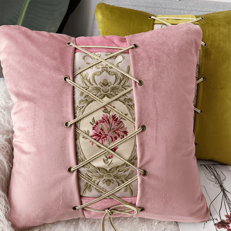 Lace-up Décor Throw Pillow - Pink