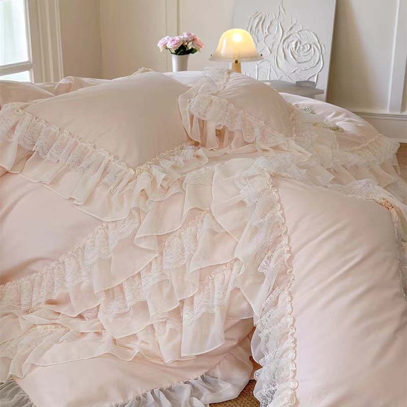 Pink Princess Style Chiffon Ruffled Bedding Set