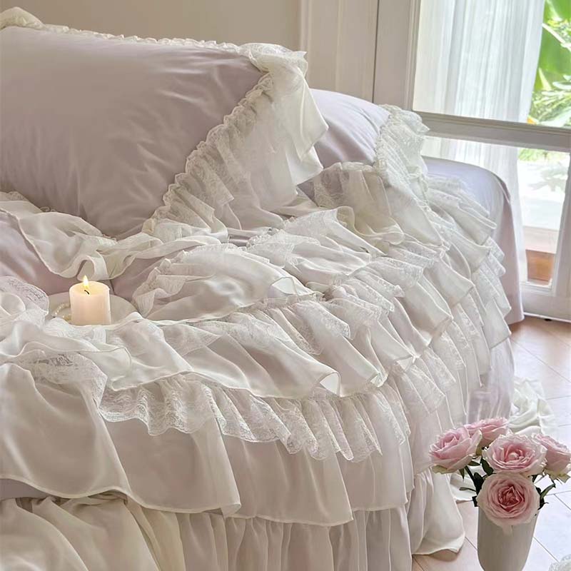Purple Princess Style Chiffon Ruffled Bedding Set