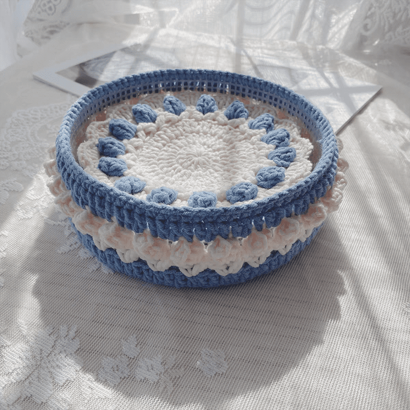 Collection Rose - Panier de rangement au crochet fait main - Bleu