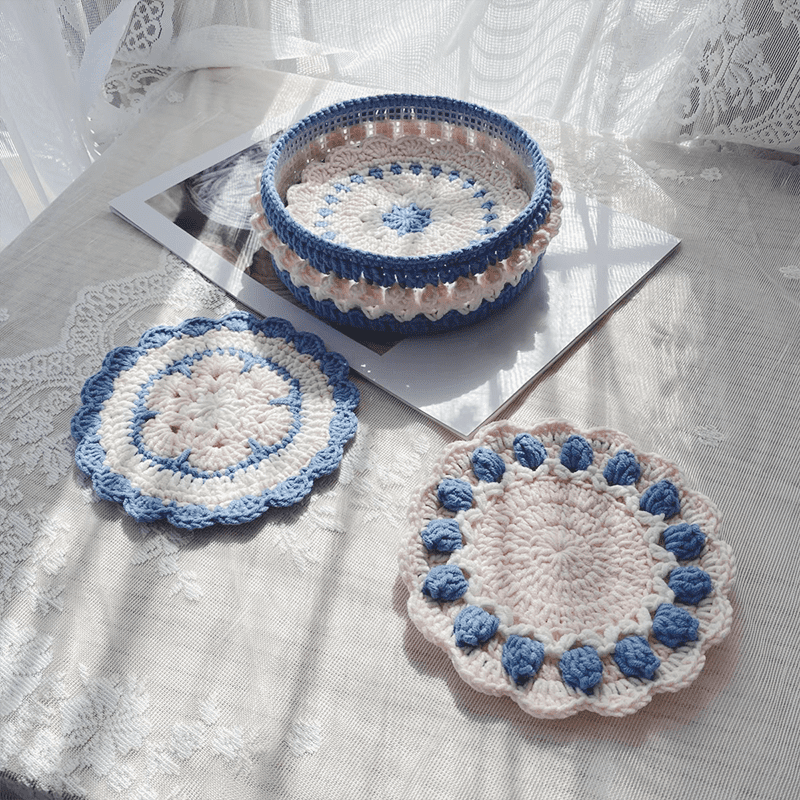 Rose Collection - Handmade Crochet Storage Basket - Blue