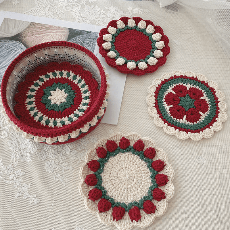 Rose Collection - Handmade Crochet Storage Basket - Burgundy