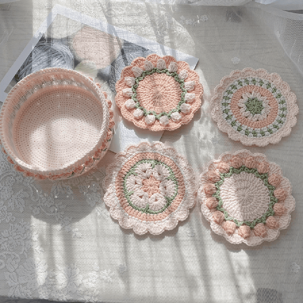 Rose Collection - Handmade Crochet Storage Basket - Coral Pink