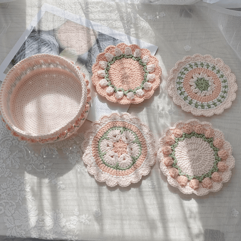 Rose Collection - Handmade Crochet Storage Basket -  Coral Pink
