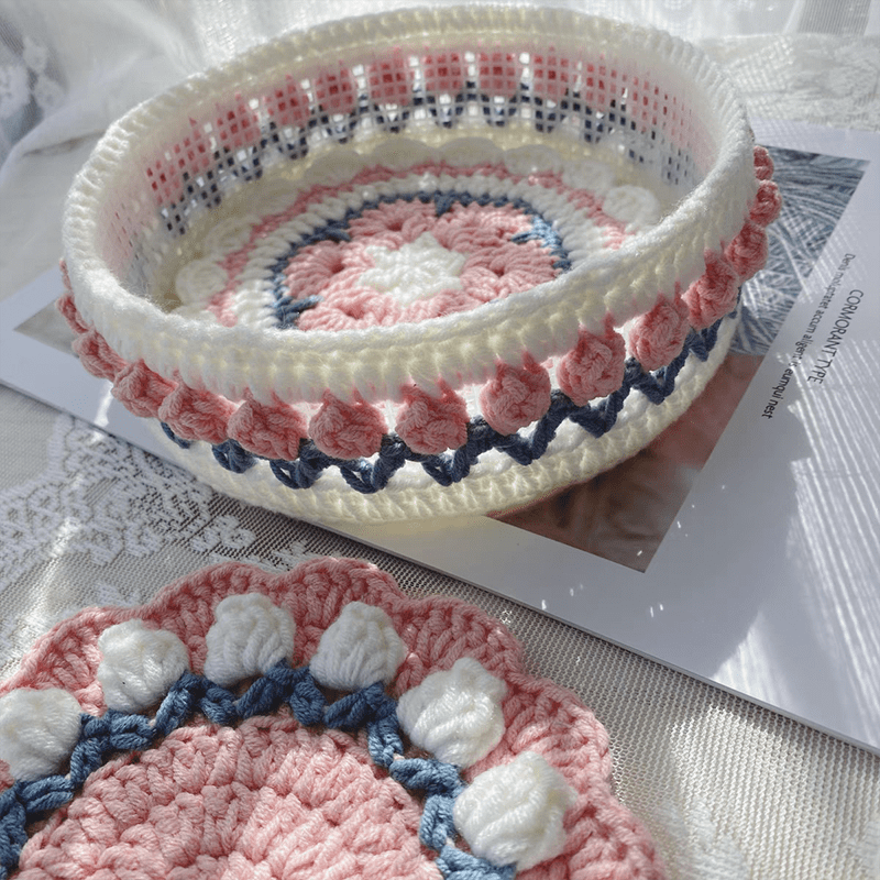 Rose Collection - Handmade Crochet Storage Basket -  Pink