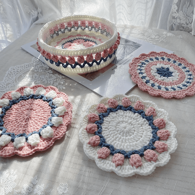 Rose Collection - Handmade Crochet Storage Basket -  Pink