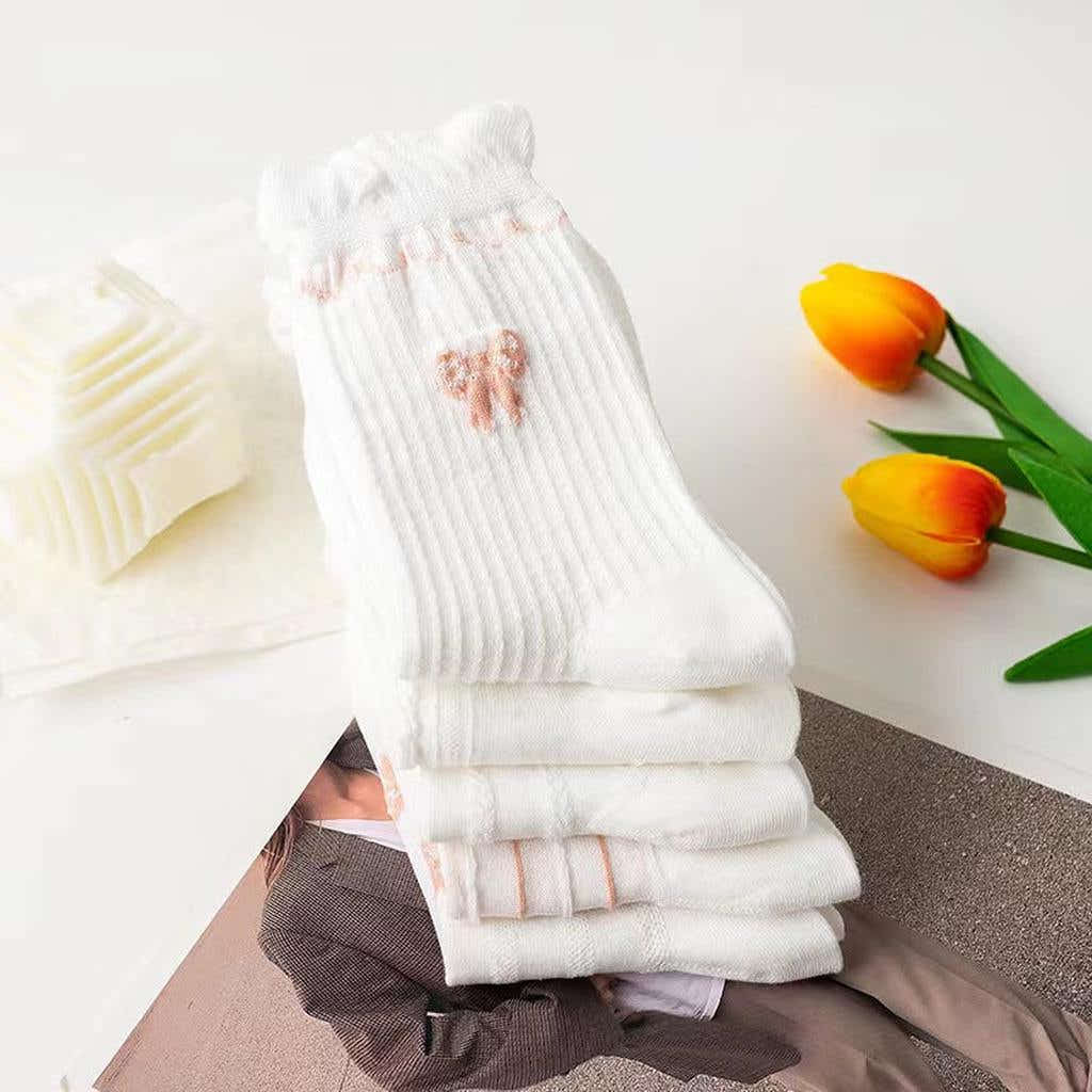 Ruffle Pink Bow Socks 5-pack