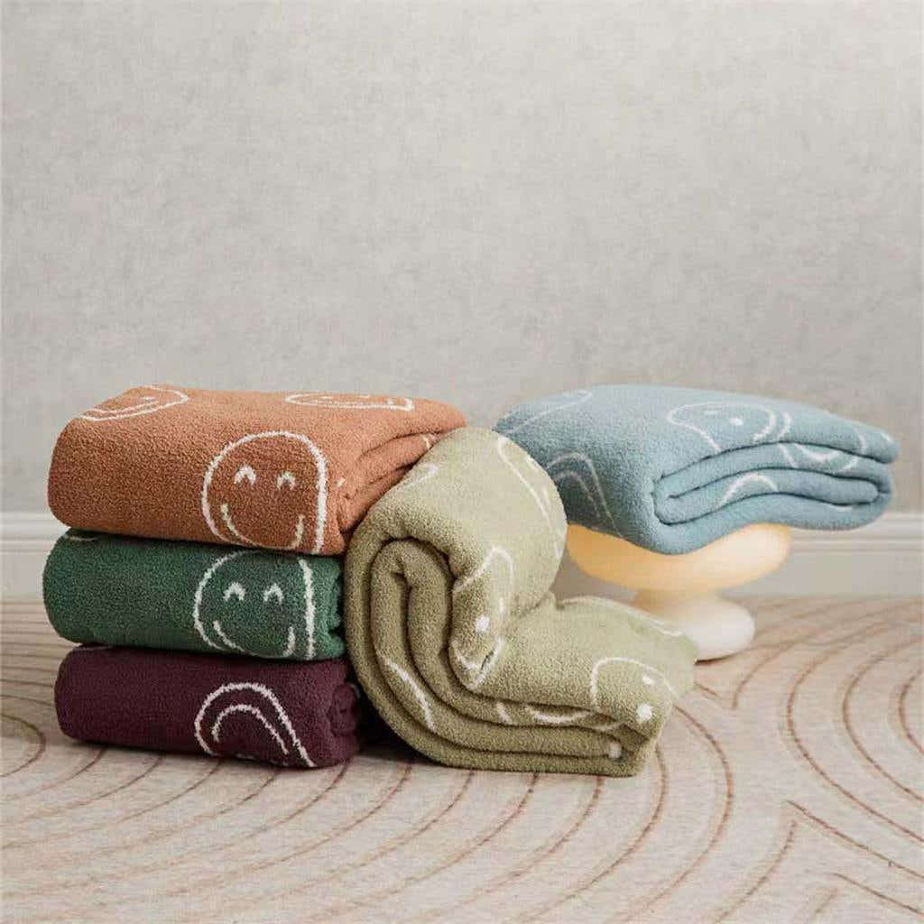 Smiley Face Blanket - Baby Blue