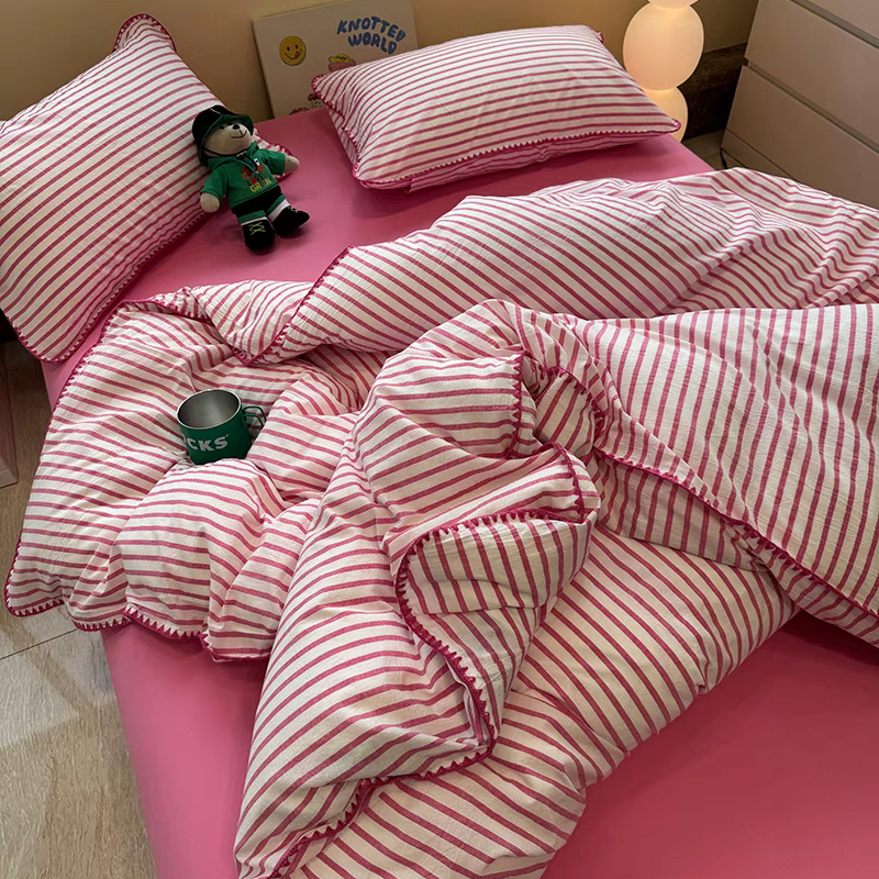 Juego de cama Sweet Stripes - Rosa fuerte (sin relleno)